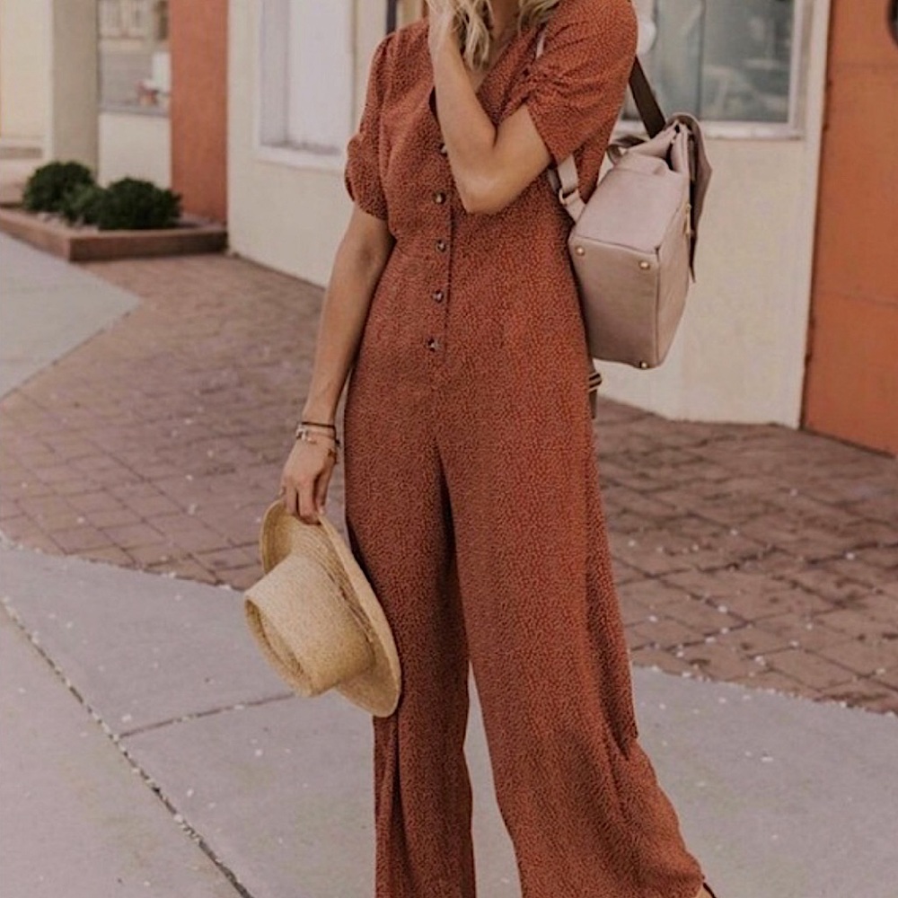 ROOLEE Burnt Orange Polka Dot Jumpsuit
